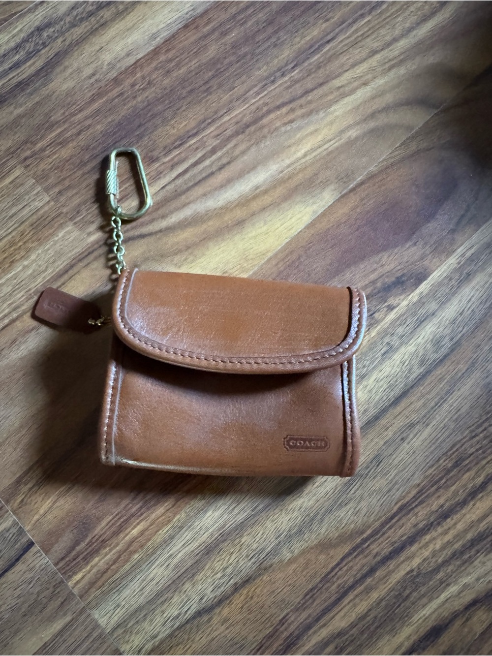 Coach Vintage Caramel British Tan Leather Mini Card Wallet Key Chain EUC